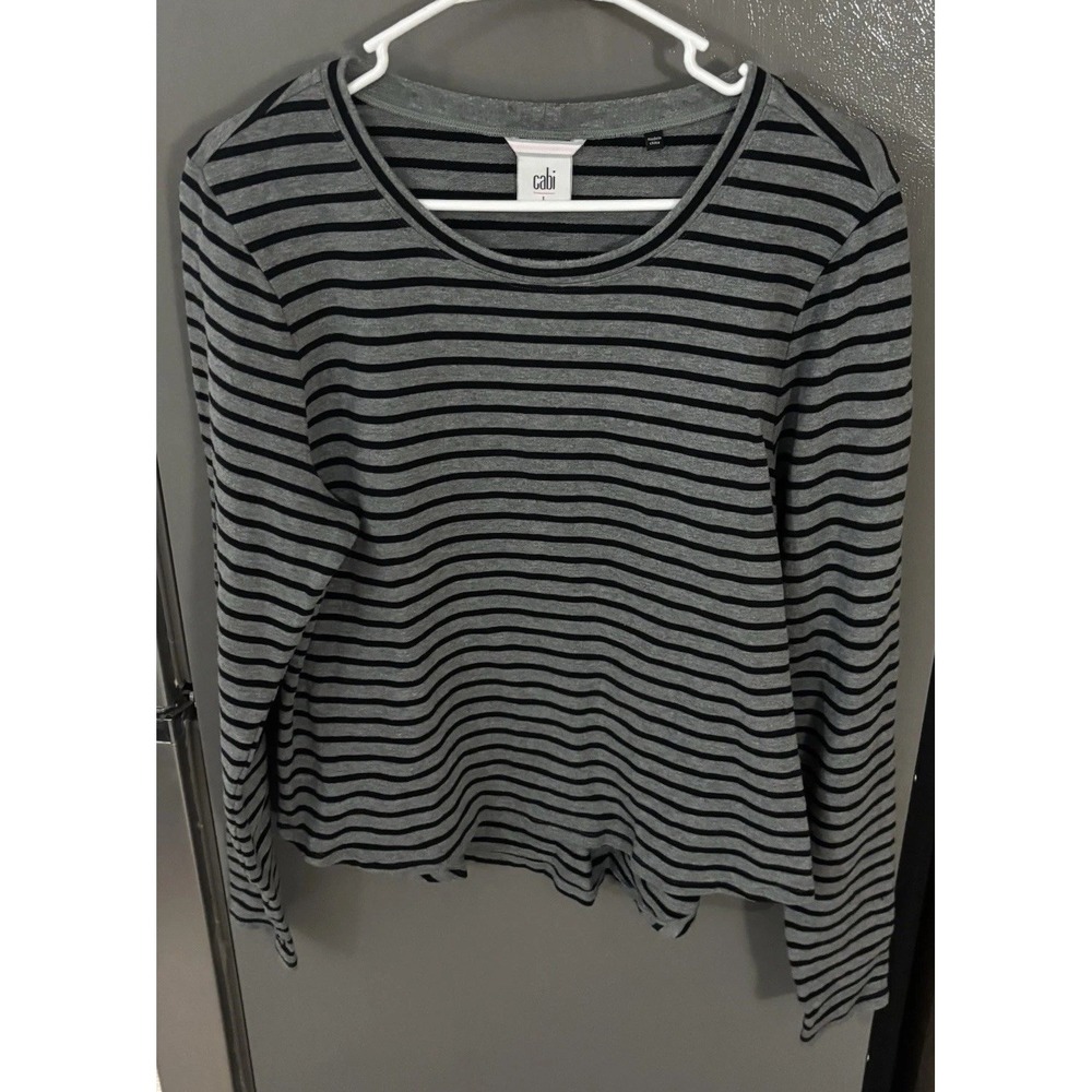 Cabi Pivot‎ Fitted Tee #3809 Black Gray Striped Women's Large Long Sleeve EUC